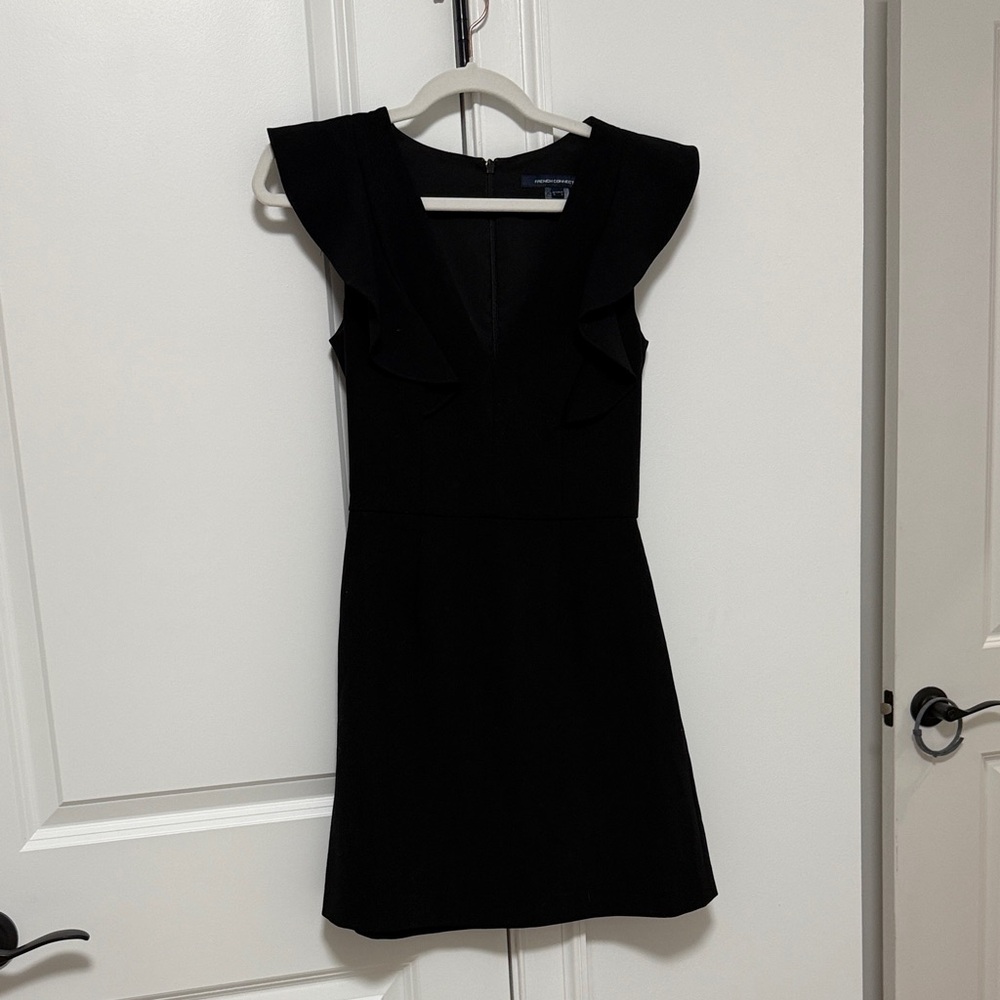French Connection Black Sheath Dress V-neck Flutter Cap Sleeves